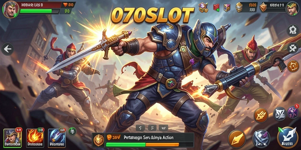 Tampilan aksi seru dalam gameplay 070SLOT dengan pertarungan yang intens.