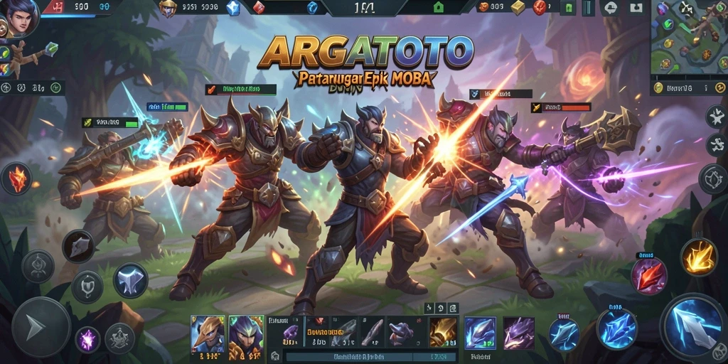 Tampilan gameplay seru ARGATOTO dalam pertempuran MOBA.