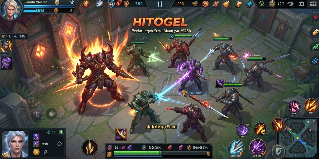 Screenshot gameplay HITOGEL yang menunjukkan pertarungan tim seru.