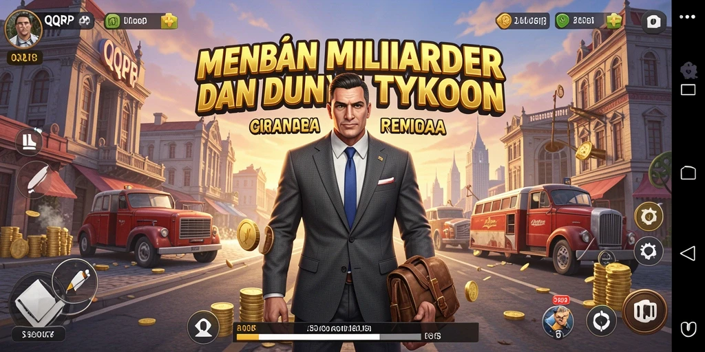 Screenshot utama QQRP menampilkan pemain yang sedang membangun empire bisnis Tycoon.