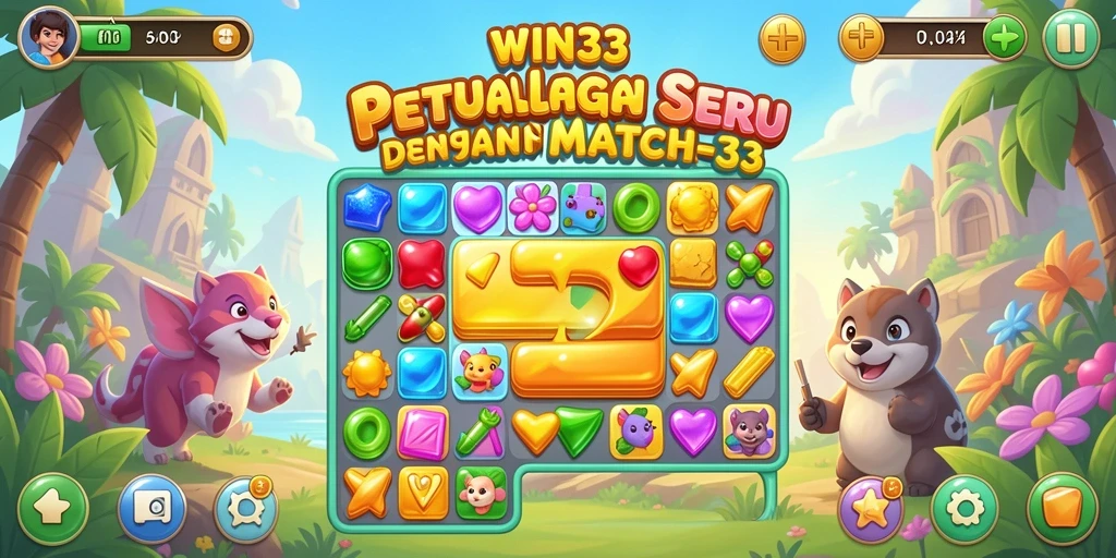 Screenshot utama WIN33 menampilkan aksi gameplay seru Match-3.